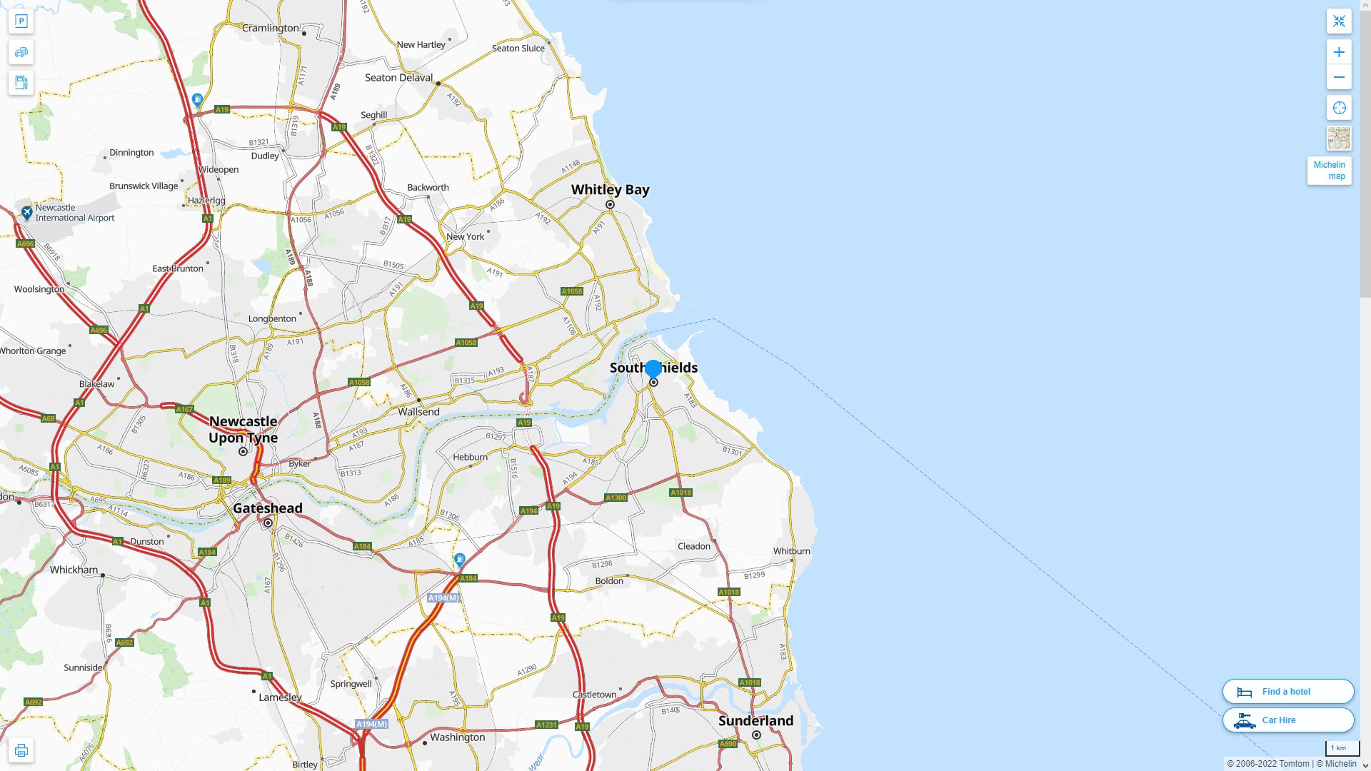 South Shields Highway and Road Map